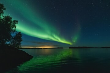 Aurora Borealis Reflecting on a Tranquil Lake