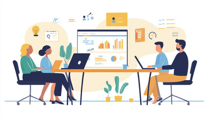 Fototapeta premium Engaging Team Collaboration: Boosting Productivity Through Data Analysis and Creative Problem Solving in a Modern Office Environment