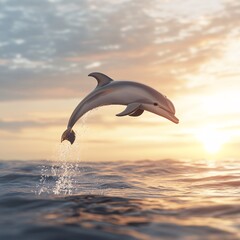 Obraz premium Playful Cartoon Dolphin Jumping Out of Water