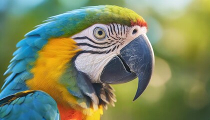 Fototapeta premium The colorful Blue and Gold Macaw relaxing on a high branch its beauty captivating anyone who passes by the area