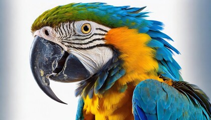 Fototapeta premium The vibrant Blue and Gold Macaw resting on a tree branch surrounded by colorful flowers creating a serene atmosphere