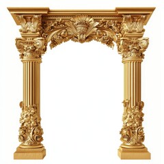 Ornate golden archway with intricate carvings and columns, showcasing architectural design.