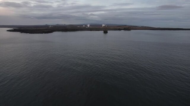 Aerial Footage of the Icelandic coast near Grindav&iacute;k. Filmed with a Drone during the sunset.