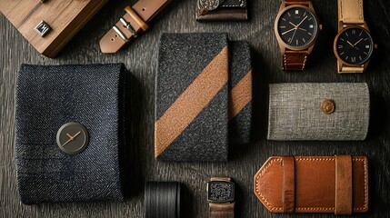 Man accessories in business style, gadgets, eyeglasses, car key, briefcase, shoes