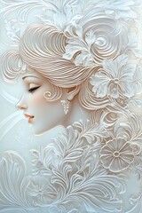 Intricate Floral Pattern with a Woman's Face in Relief.