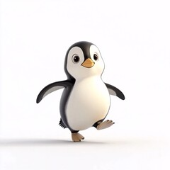 Obraz premium Happy Cartoon Penguin Walking on Ice Isolated Background