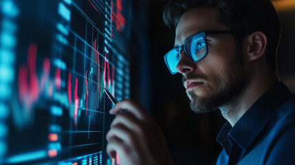 Bond traders reviewing the effect of inflation on bond market returns through futuristic digital charts, analyzing real-time data streams, interest rate shifts, and inflationary impacts on investment 