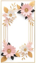 Obraz premium a framed mirror with pink flowers on a white background.