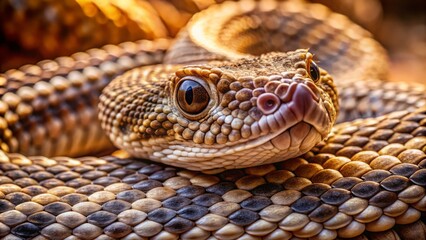 Fototapeta premium Explore wildlife photography by focusing on a rattlesnake in its environment, emphasizing the detailed textures and rich colors that highlight its natural beauty.