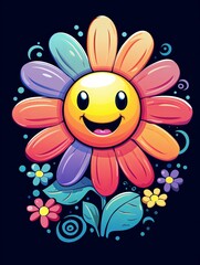 Colorful Cartoon Flower with Smiling Face and Petals