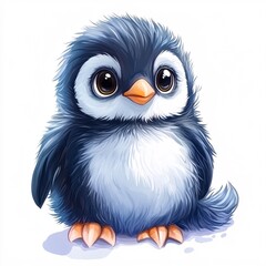Fototapeta premium Adorable Fluffy Penguin Chick Isolated on White Background