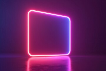 Vector 3d render, square glowing in the dark, pink blue neon light, illuminate frame design. Abstract cosmic vibrant color backdrop. Glowing neon light. Neon frame with rounded corners 