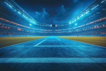 vast sports stadium illuminated at night empty seats anticipating thrilling event dramatic lighting and architecture create atmospheric scene for various sports