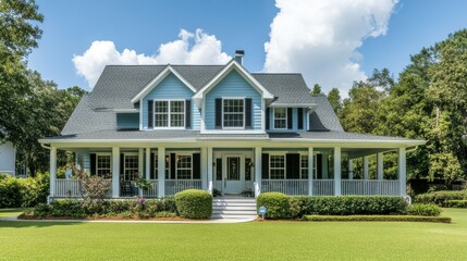 Obraz premium A traditional, spacious two-story home with classic architectural elements