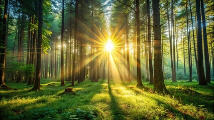 Fototapeta premium Sun shining through a clearing in the forest