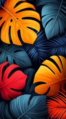 A colorful image of leaves with a blue background