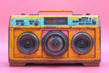 vibrant 3d rendered retro boombox bold colors and exaggerated proportions nostalgic 80s pop culture icon reimagined
