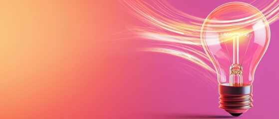 Bright light bulb with vibrant flowing colors on a gradient background, symbolizing innovation and creativity.