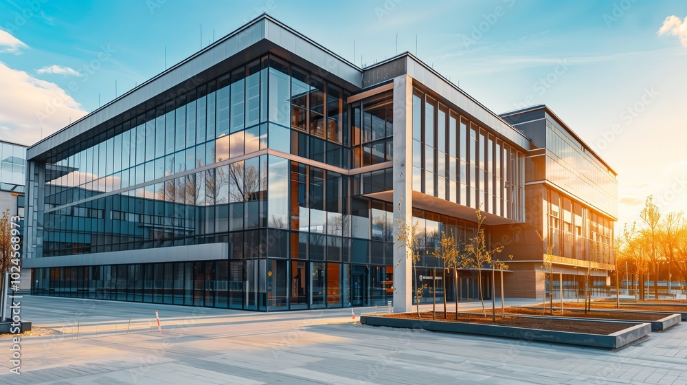 Wall mural Exterior view of a modern designed office building in construction