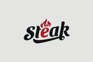 Simple steak logo with letter e as a burning steak meat. It is good for restaurant, cafe, food truck, etc.