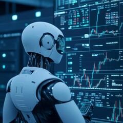 AI-enhanced finance, holographic market trends, advanced trading