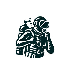 Diver underwater. Isolated engraved monochrome vector illustration	
