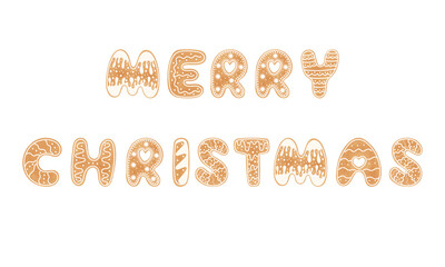 Gingerbread cookie Merry Christmas phrase. Vector illustration for holiday design