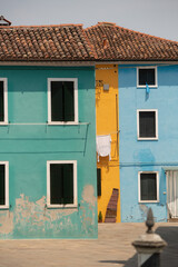 Colorful buildings on Burano island in the Venetian Lagoon