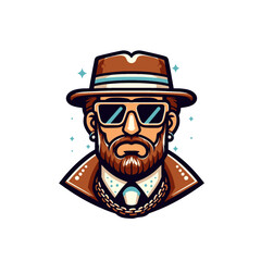 Obraz premium Pimp head in hat and glasses isolated