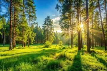 Fototapeta premium Sunny morning in a forest clearing