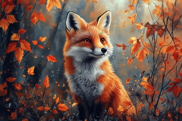 Naklejka premium vibrant autumnthemed animal clipart showcasing various creatures in rich fall colors celebrating the beauty of nature and the seasonal changes in an artistic and playful manner