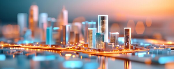 Naklejka premium Holographic city planning, digital urban model, smart city innovation