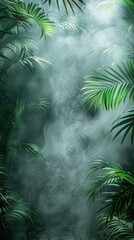 Naklejka premium Wall with palm leaves, foggy background, copy space concept. 