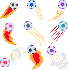 speed soccer ball set cartoon. dribble sprint, pass kick, strike curve speed soccer ball sign. isolated symbol vector illustration © PikePicture