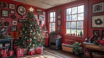 Classic Wooden Cabin Decorated for the Holidays