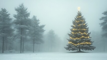 Fototapeta premium Enchanted Forest with Snowy Tree in Mystical Atmosphere