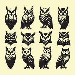 Silhouette set of owl