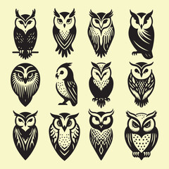 Fototapeta premium Silhouette set of owl