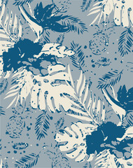 Tropical flowers vector pattern.