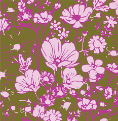 Flowers seamless pattern. vector illustration. Abstract flowers, floral vector with leaves