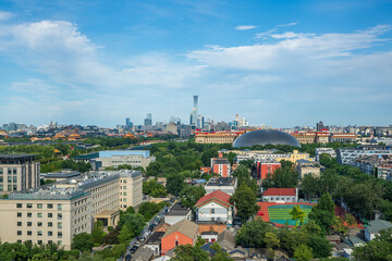 Fototapeta premium Overlooking Beijing CBD, Tiananmen tower and the Great Hall of People