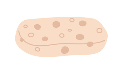 Beige sponge for skin washing and bathing on a white background. A flat illustration of a porous soft foam body sponge. Bath, spa, sauna, steam room, personal hygiene. Vector illustration