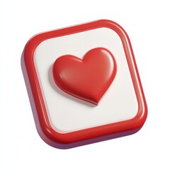 White heart in red square message bubble box 3d icon cartoon style floating on white background