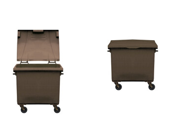 Brown gray plastic container for mixed garbage. On isolated transparent background.