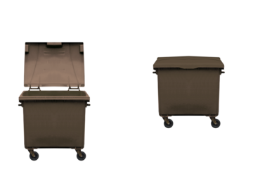 Brown gray plastic container for mixed garbage. On isolated transparent background.