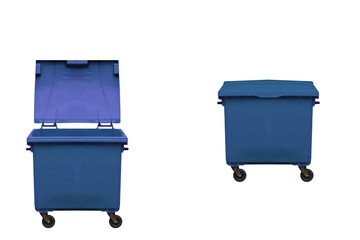 Blue plastic container for cardboard garbage. On isolated transparent background.