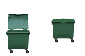 Green plastic container for glass garbage. On isolated transparent background.