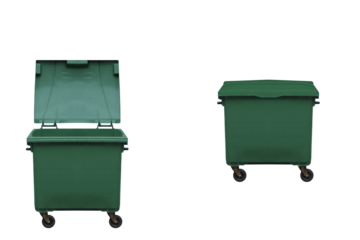 Green plastic container for glass garbage. On isolated transparent background.