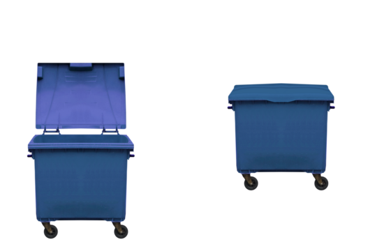 Blue plastic container for cardboard garbage. On isolated transparent background.