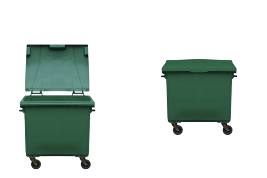Green plastic container for glass garbage. On isolated transparent background.